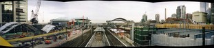 Spencer Street construction April 2004 from Collins Street overpass Autostitch Panoramic